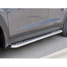 Пороги с площадкой алюминиевый лист 42 мм вариант 1 для Hyundai Tucson 2015-2021