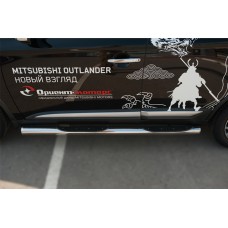 Пороги труба с накладками 76 мм вариант 3 для Mitsubishi Outlander 2015-2018