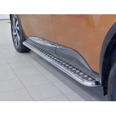 Пороги с площадкой алюминиевый лист 42 мм вариант 2 для Nissan Murano 2016-2022