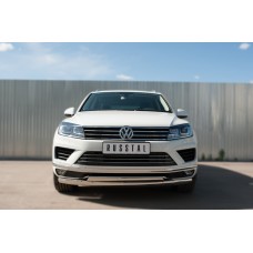 Защита передняя овальная двойная 75х42 мм для Volkswagen Touareg 2014-2017