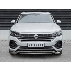 Защита передняя двойная 63-42 мм волна-дуга (кроме 2.0 TSI) для Volkswagen Touareg 2018-2023