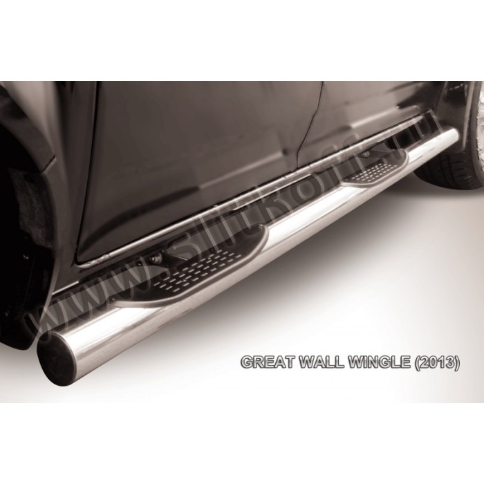 Пороги труба с накладками 76 мм серебристая для Great Wall Wingle 2011-2015 артикул GWWIN005S