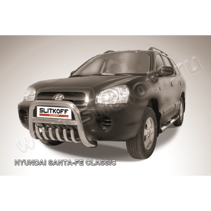 Кенгурятник 76 мм низкий с защитой картера для Hyundai Santa Fe Сlassic 2000-2012 артикул HSFT003