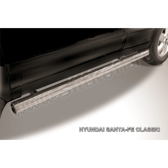 Пороги труба 76 мм серебристая для Hyundai Santa Fe Сlassic 2000-2012 артикул HSFT011S