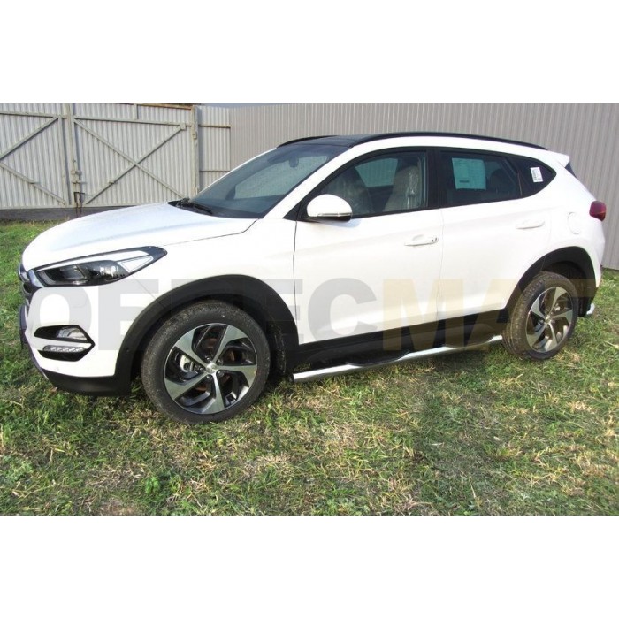 Пороги труба с накладками 76 мм серебристая для Hyundai Tucson 2015-2018 артикул HT4WD15006S