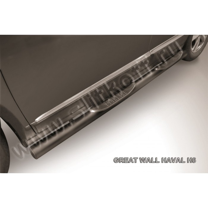 Пороги труба с накладками 76 мм чёрная для Haval H6 2014-2020 артикул HavH6005B