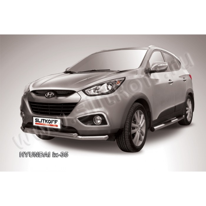 Защита передняя двойная 57-42 мм серебристая для Hyundai ix35 2010-2015 артикул Hix35002S