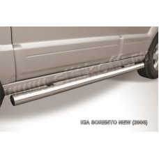 Пороги труба 76 мм серебристая для Kia Sorento 2006-2009