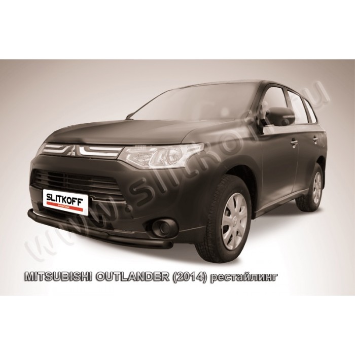 Защита передняя двойная 57-42 мм чёрная для Mitsubishi Outlander 2014-2015 артикул MOUT14002B