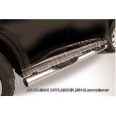 Пороги труба с накладками 76 мм серебристая для Mitsubishi Outlander 2014-2015