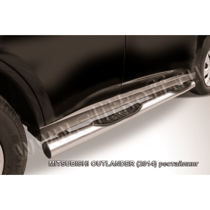 Пороги труба с накладками 76 мм серебристая для Mitsubishi Outlander 2014-2015 артикул MOUT14005S