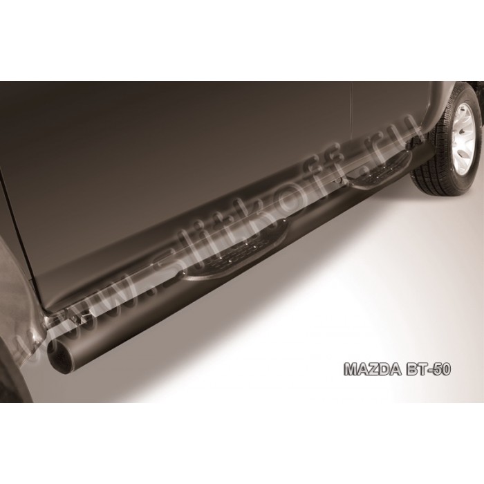 Пороги труба с накладками 76 мм чёрная для Mazda BT-50 2006-2011 артикул MZB011B