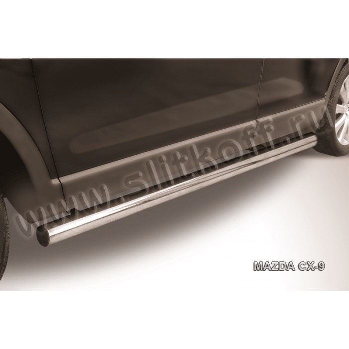 Пороги труба 76 мм серебристая для Mazda CX-9 2007-2012 артикул MZCX9006S