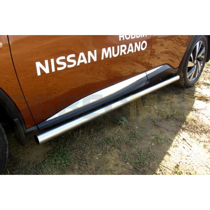 Пороги труба 76 мм серебристая для Nissan Murano 2016-2022 артикул NIM16005S