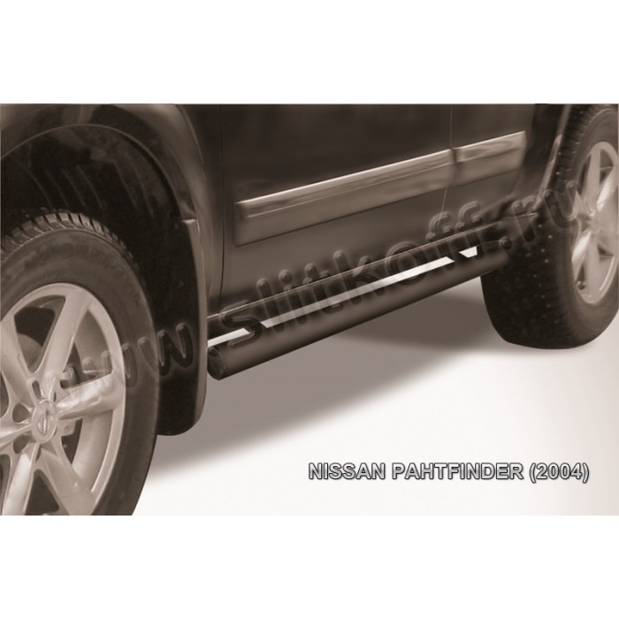 Пороги труба 76 мм чёрная для Nissan Pathfinder 2004-2009 артикул NIP008B