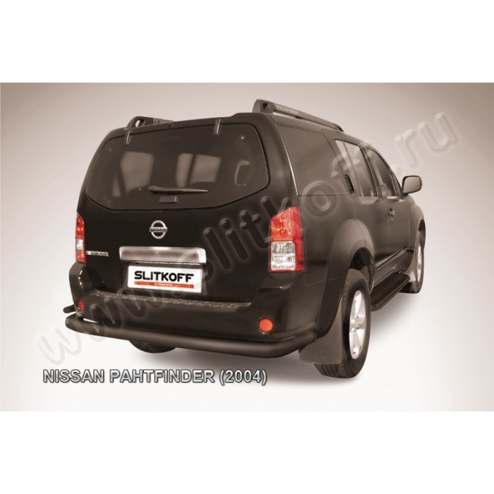 Защита заднего бампера двойная 76-42 мм чёрная для Nissan Pathfinder 2004-2009 артикул NIP012B