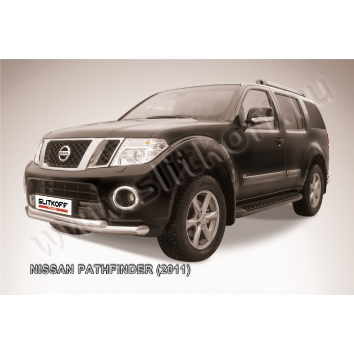 Защита передняя двойная 76-57 мм серебристая для Nissan Pathfinder 2010-2014 артикул NIP11002S