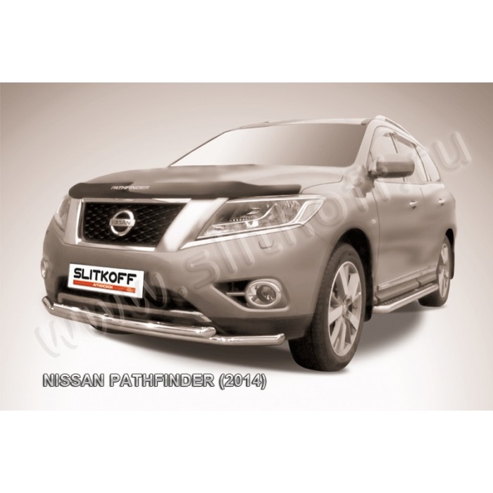 Защита передняя двойная 57-57 мм для Nissan Pathfinder 2014-2020 артикул NIP14005