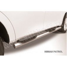 Пороги труба с накладками 76 мм серебристая для Nissan Patrol 2010-2023
