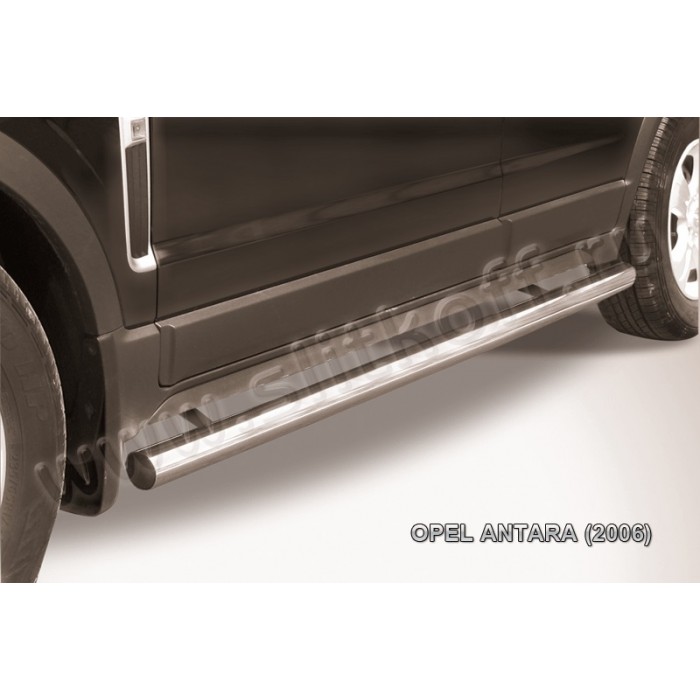Пороги труба 76 мм серебристая для Opel Antara 2006-2018 артикул OPAN007S