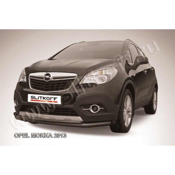 Защита передняя двойная 57-42 мм длинная чёрная для Opel Mokka 2012-2019 артикул OPMOK13002B