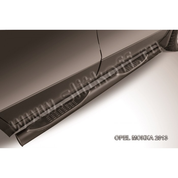 Пороги труба с накладками 76 мм чёрная для Opel Mokka 2012-2019 артикул OPMOK13006B