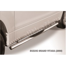 Пороги труба с накладками 76 мм серебристая для Suzuki Grand Vitara 3 двери 2008-2011