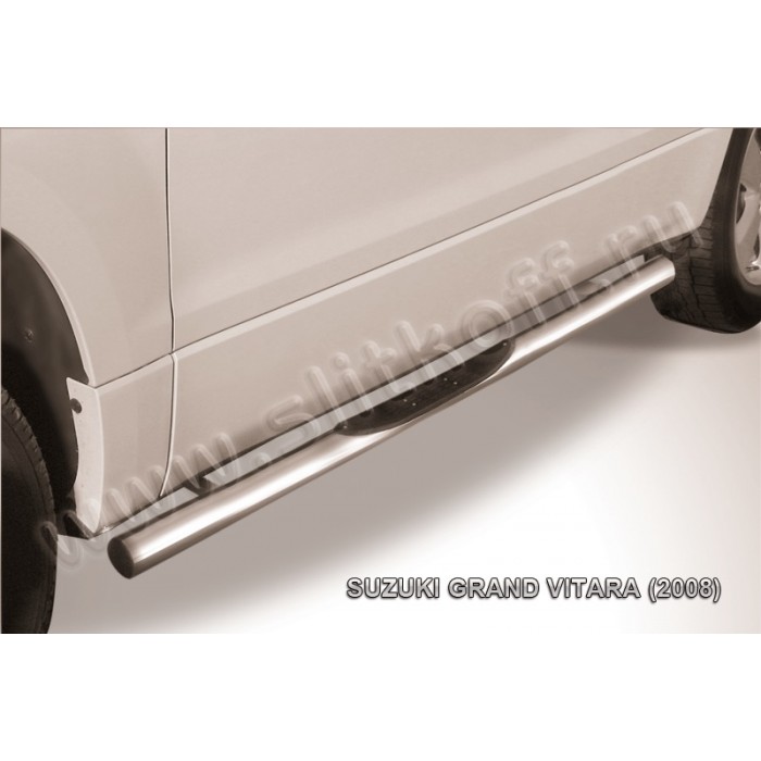 Пороги труба с накладками 76 мм серебристая для Suzuki Grand Vitara 3 двери 2008-2011 артикул SGV3D08009S