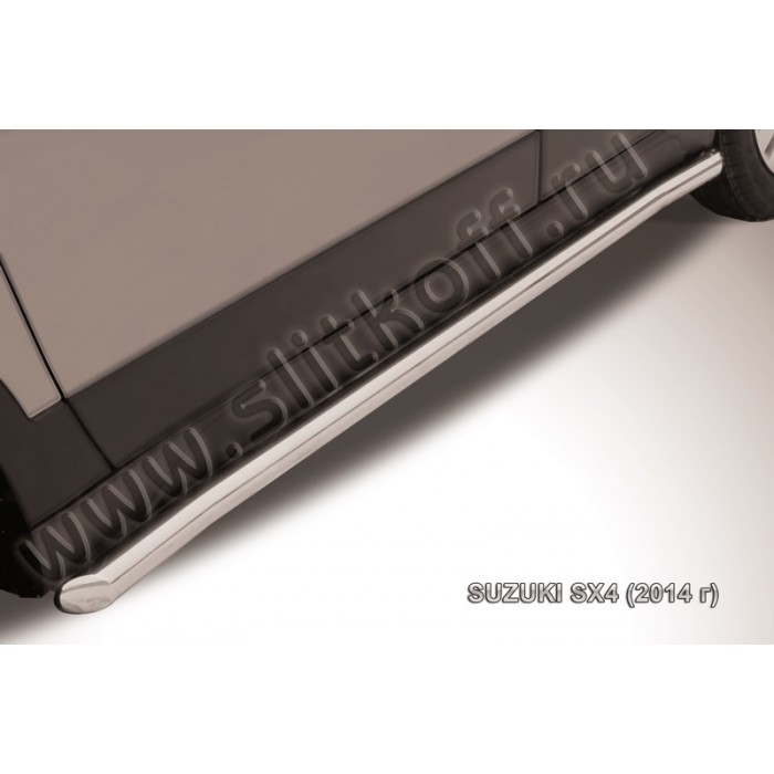 Пороги труба 57 мм с гибами серебристая для Suzuki SX4 2013-2022 артикул SSX414004S