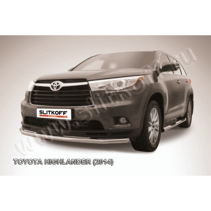 Защита переднего бампера 57 мм серебристая для Toyota Highlander 2014-2016 артикул THI14003S