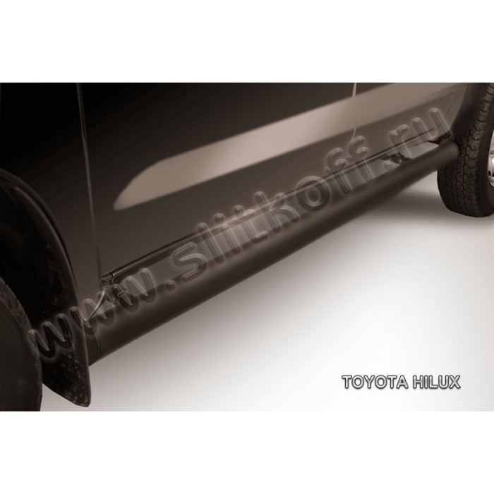 Пороги труба 76 мм чёрная для Toyota Hilux 2005-2011 артикул THL010B
