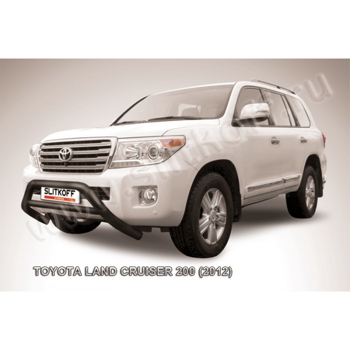 Кенгурятник 76 мм низкий широкий с перемычкой чёрный для Toyota Land Cruiser 200 2012-2013 артикул TLC212008B