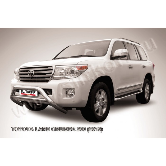 Кенгурятник 76 мм низкий широкий с перемычкой серебристый для Toyota Land Cruiser 200 2013-2015 артикул TLC213008S