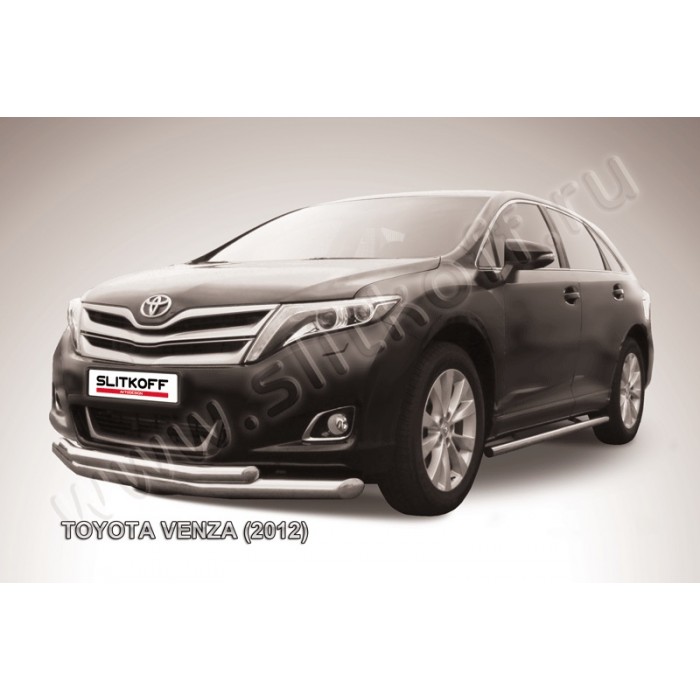 Защита передняя двойная 76-57 мм серебристая для Toyota Venza 2012-2017 артикул TVEN001S