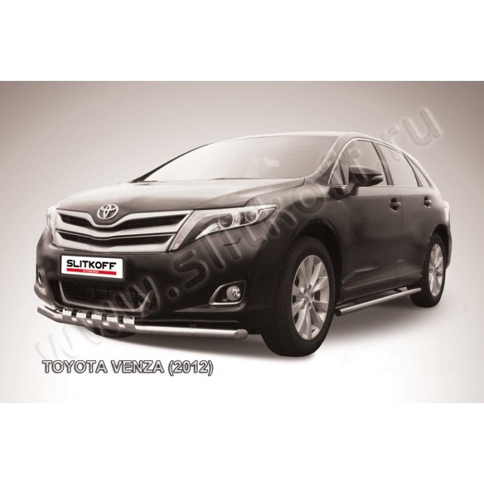 Защита переднего бампера 57 мм с декоративными элементами для Toyota Venza 2012-2017 артикул TVEN005