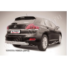 Защита заднего бампера двойная 57-57 мм радиусная серебристая для Toyota Venza 2012-2017