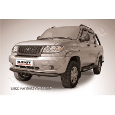 Защита переднего бампера 76 мм чёрная для УАЗ Патриот Пикап 2008-2014