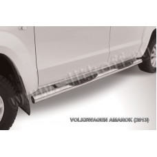 Пороги труба с накладками 76 мм серебристая для Volkswagen Amarok 2010-2016