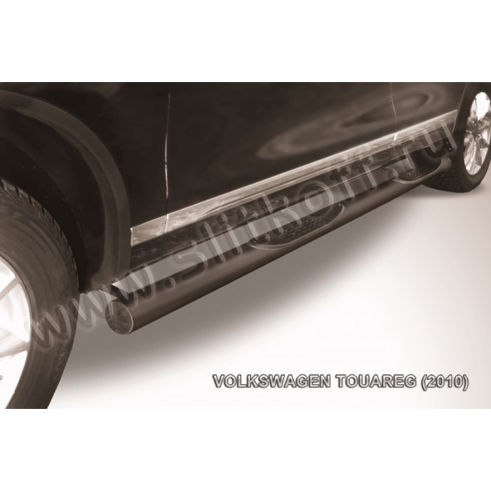 Пороги труба с накладками 76 мм чёрная для Volkswagen Touareg 2010-2017 артикул VWTR007B