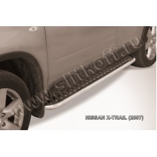 Пороги с площадкой алюминиевый лист 42 мм для Nissan X-Trail 2007-2011