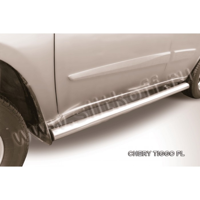 Пороги труба 76 мм серебристая для Chery Tiggo FL 2013-2018 артикул CTFL005S