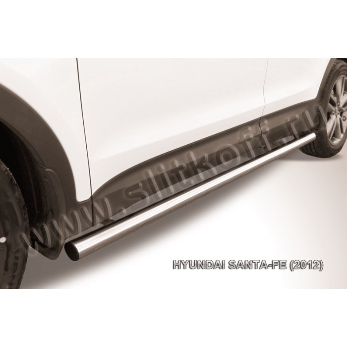 Пороги труба 57 мм серебристая для Hyundai Santa Fe 2012-2018 артикул HSFT12008S