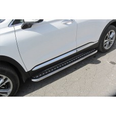 Пороги труба с накладками 76 мм серебристая для Hyundai Santa Fe 2018-2023