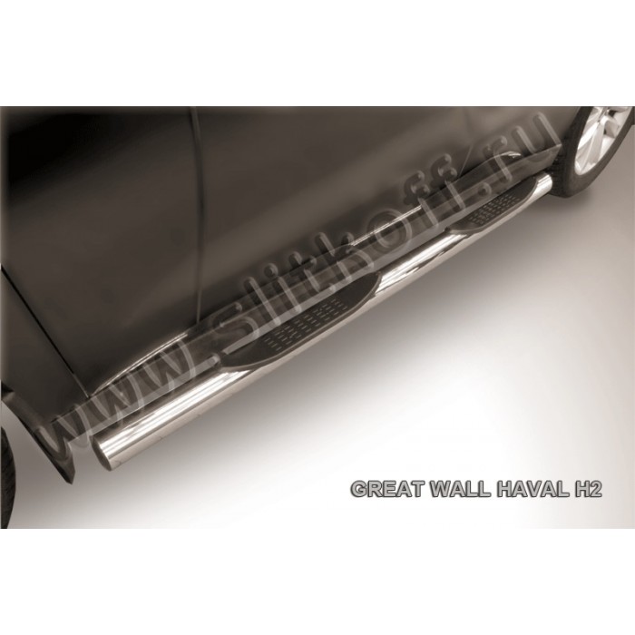 Пороги труба с накладками 76 мм серебристая для Haval H2 2014-2021 артикул HavH2006S