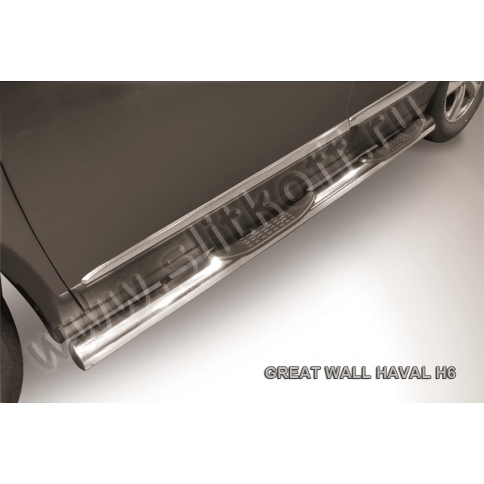 Пороги труба с накладками 76 мм серебристая для Haval H6 2014-2020 артикул HavH6005S
