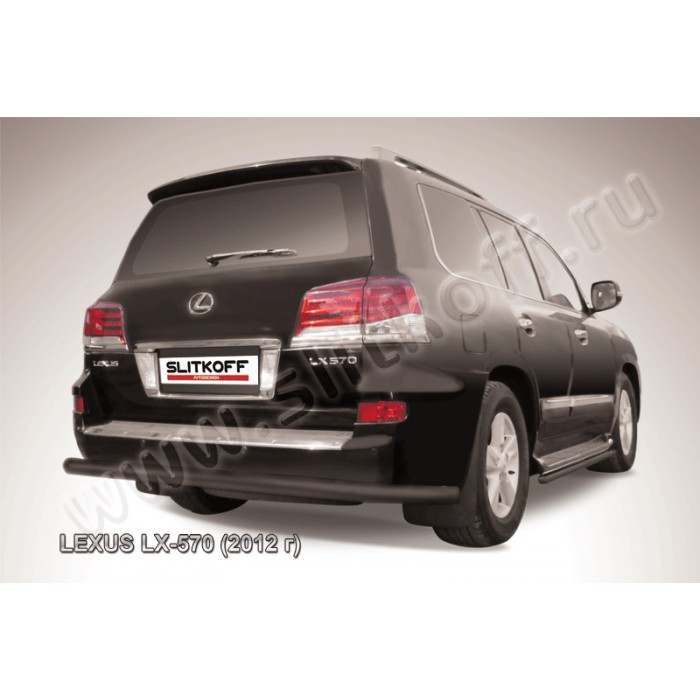 Защита заднего бампера 76 мм радиусная чёрная для Lexus LX-570 2012-2023 артикул LLX57012010B