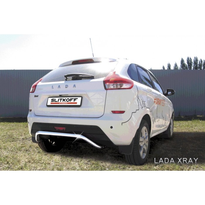 Защита заднего бампера 42 мм скоба серебристая для Lada XRay 2016-2022 артикул LadXR010S