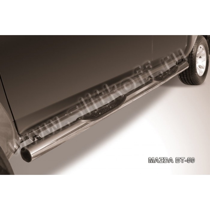 Пороги труба с накладками 76 мм серебристая для Mazda BT-50 2006-2011 артикул MZB011S