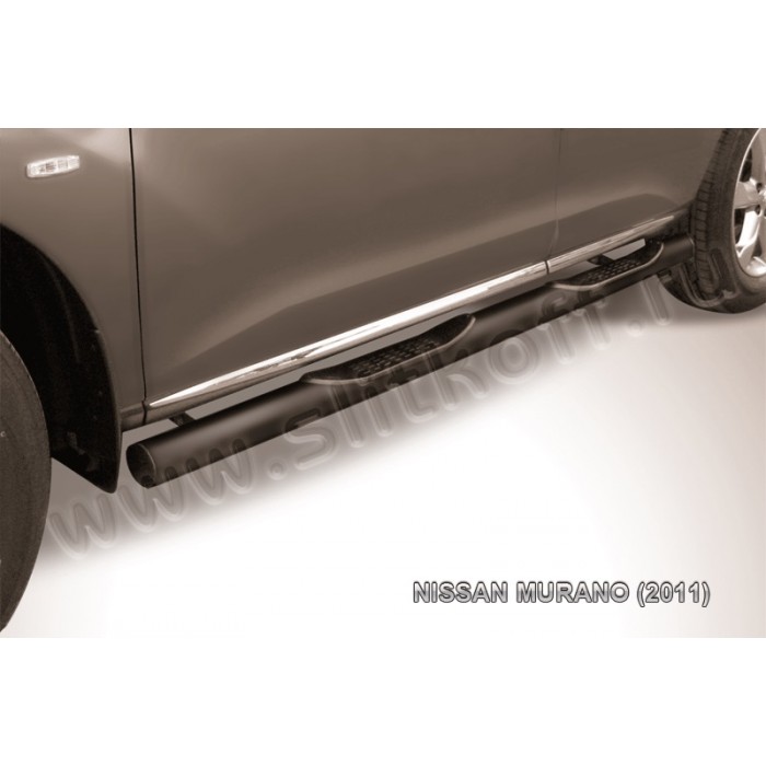 Пороги труба с накладками 76 мм чёрная для Nissan Murano 2010-2016 артикул NIM11004B