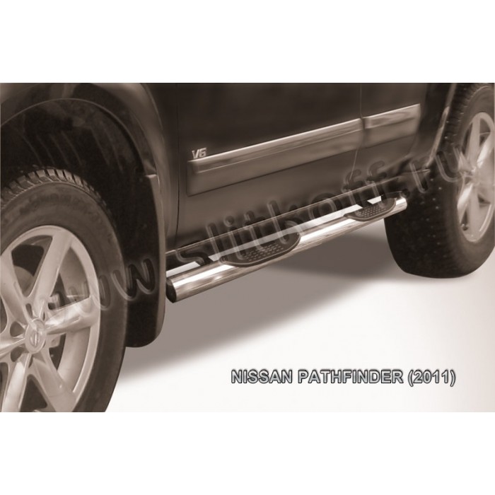 Пороги труба с накладками 76 мм для Nissan Pathfinder 2010-2014 артикул NIP11003